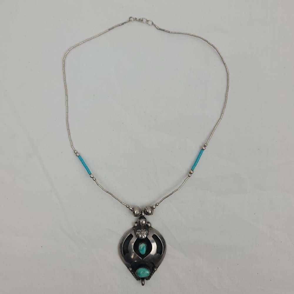 Tourquose Vintage Silver Necklace Navajo Native American Jewelry